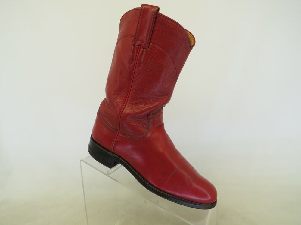 Justin Womens Size 5.5 A (Narrow Width) Red Leather Cowboy Western Roper Boots